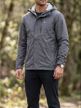 Paradox Heather Grey Waterproof Hooded Rain Jacket - Size Large